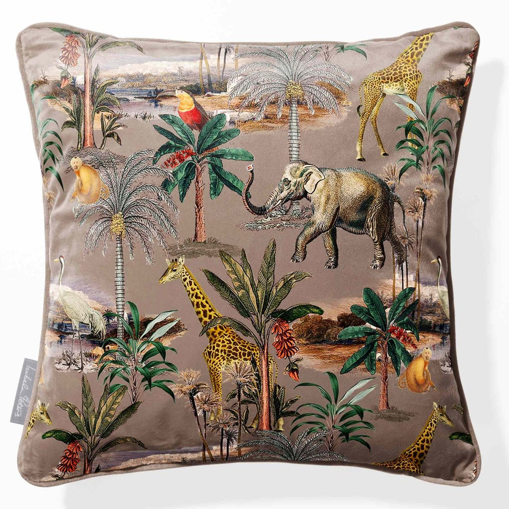 Safari Voyage | Sustainable Velvet Cushion - Dovedale Stone 40 x 40 cm Piped by Izabela Peters