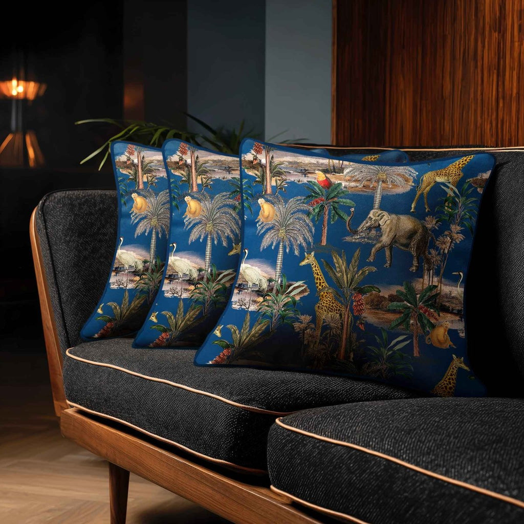 Safari Voyage | Sustainable Velvet Cushion - Estate Blue 40 x 40 cm Standard by Izabela Peters