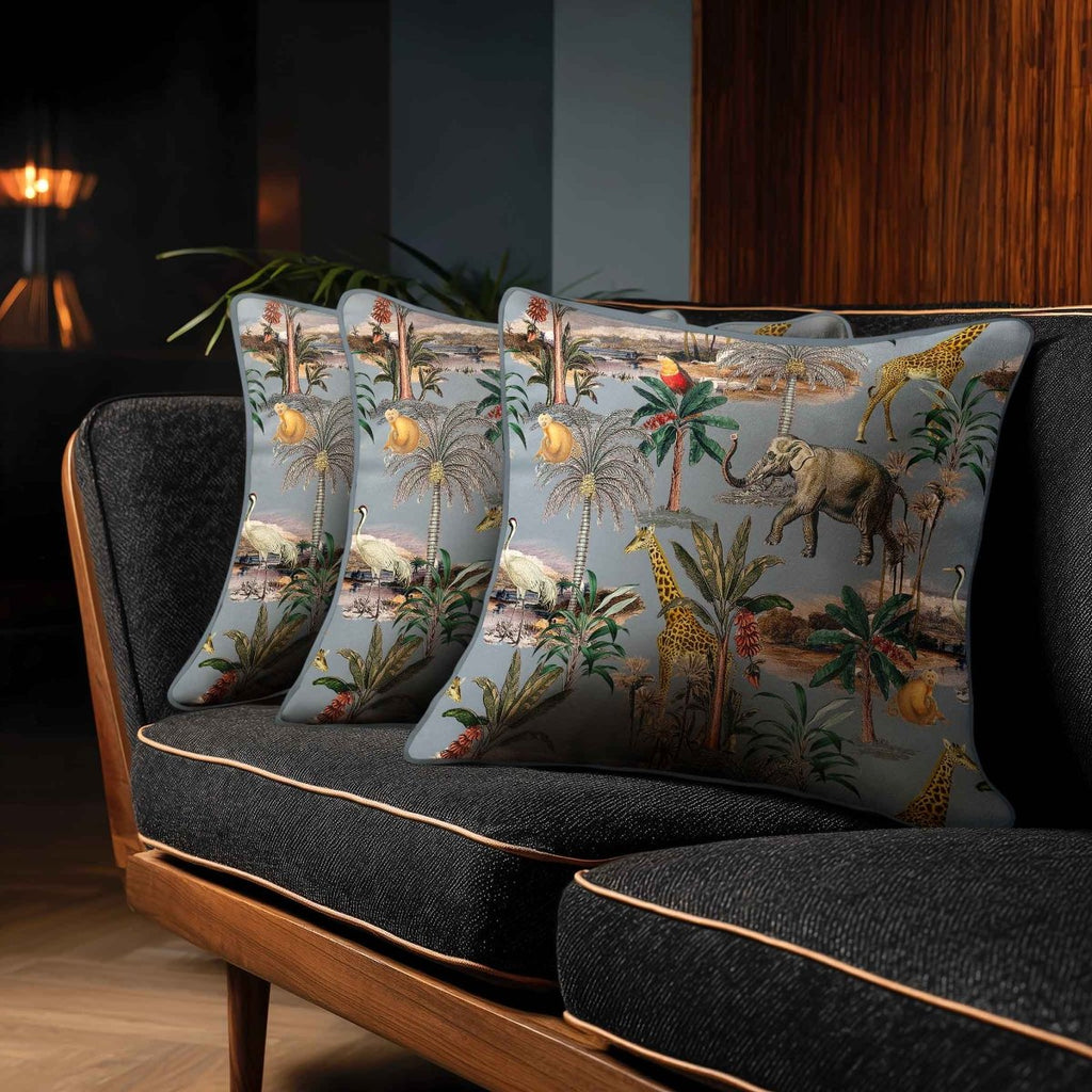 Safari Voyage | Sustainable Velvet Cushion - French Grey 40 x 40 cm Standard by Izabela Peters