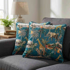 Safari Voyage | Sustainable Velvet Cushion - Teal 40 x 40 cm Piped by Izabela Peters