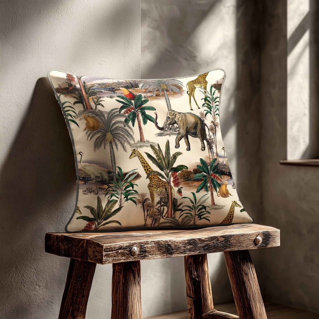 Safari Voyage | Sustainable Velvet Cushion - Ivory Cream 40 x 40 cm Standard by Izabela Peters