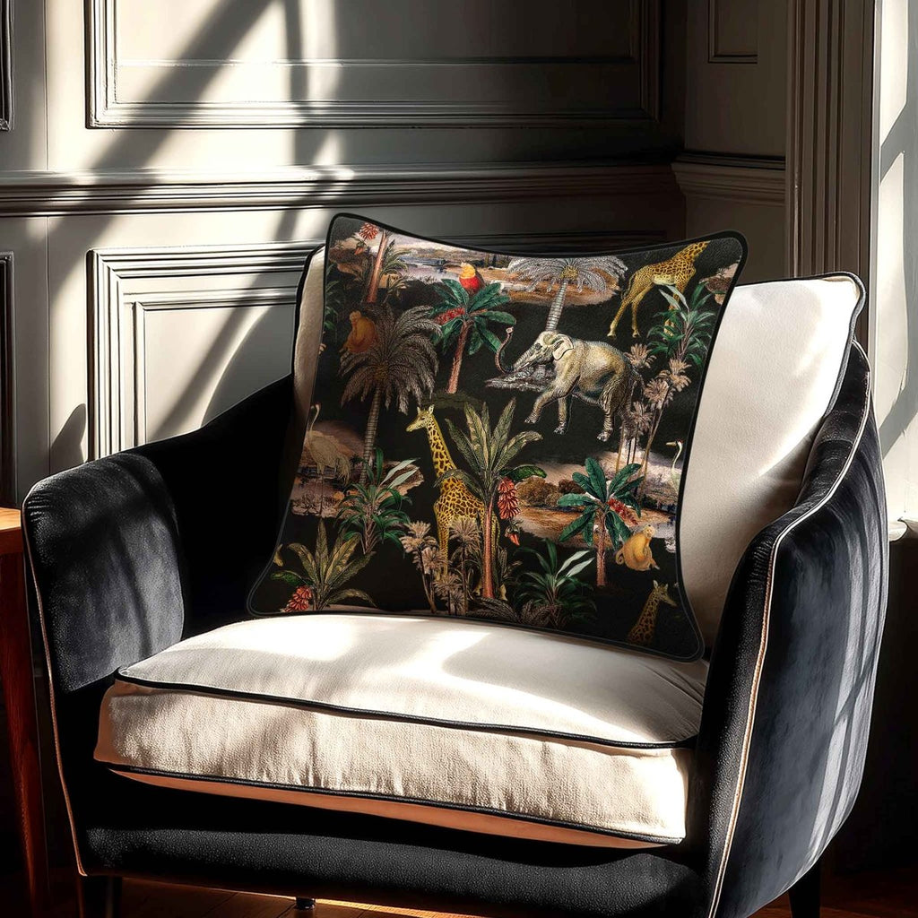 Safari Voyage | Sustainable Velvet Cushion - Charcoal 40 x 40 cm Piped by Izabela Peters