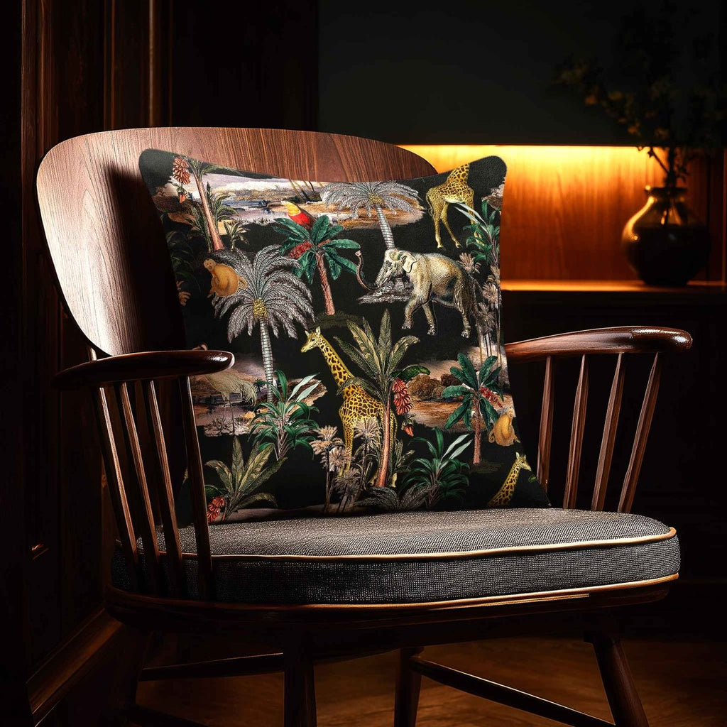 Safari Voyage | Sustainable Velvet Cushion - Charcoal 40 x 40 cm Standard by Izabela Peters