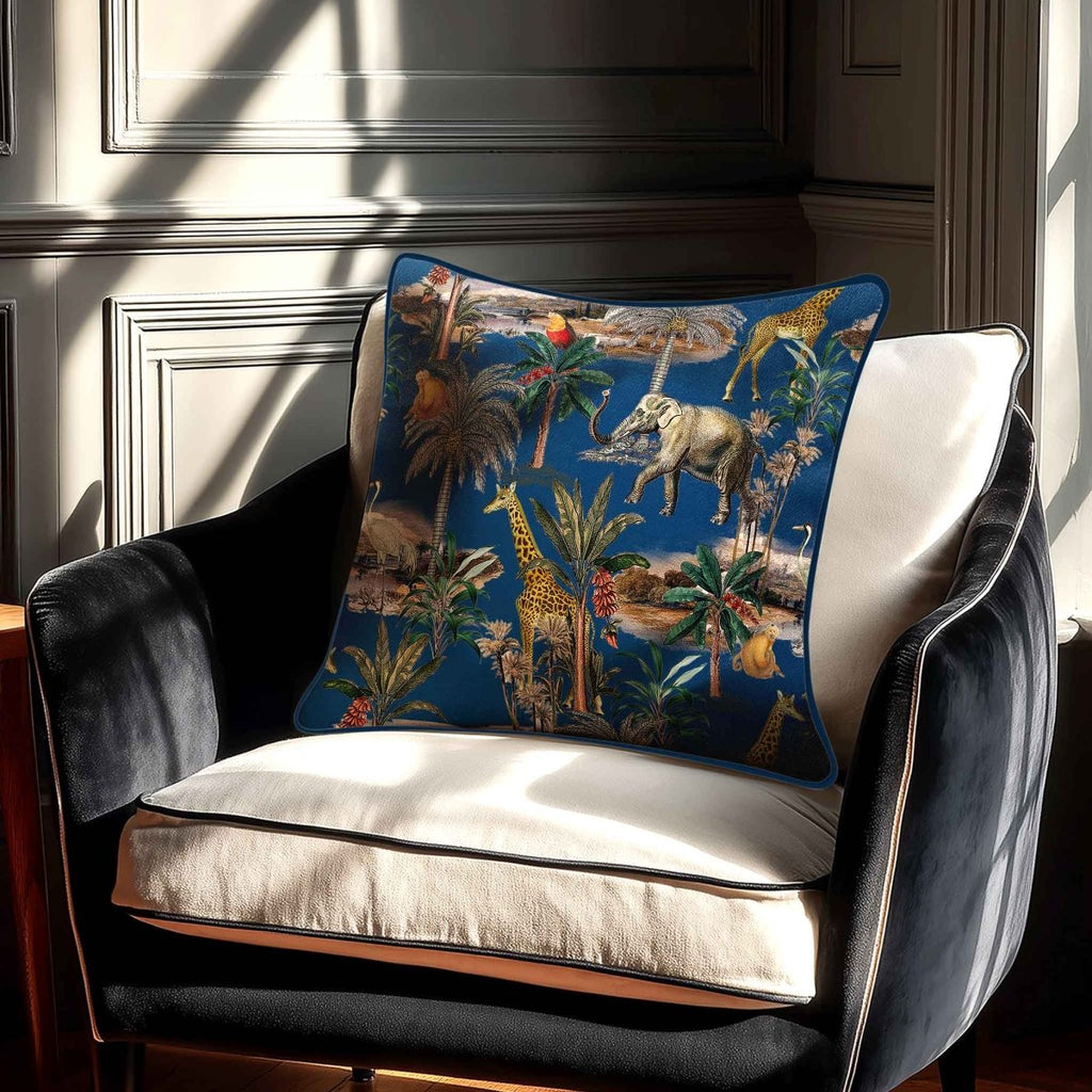 Safari Voyage | Sustainable Velvet Cushion - Estate Blue 40 x 40 cm Piped by Izabela Peters