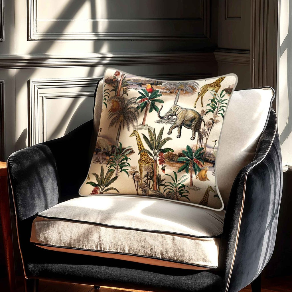 Safari Voyage | Sustainable Velvet Cushion - Ivory Cream 40 x 40 cm Standard by Izabela Peters