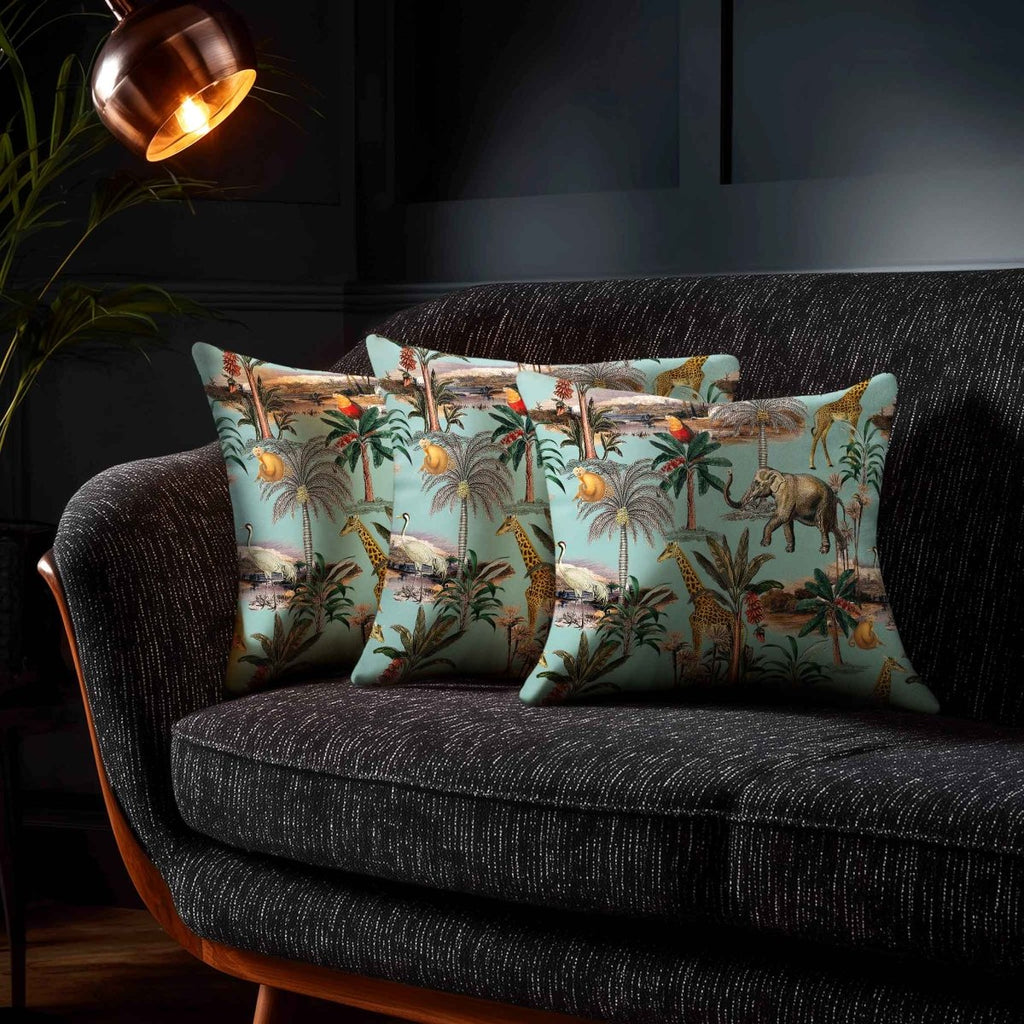 Safari Voyage | Sustainable Velvet Cushion - Blue Surf 40 x 40 cm Piped by Izabela Peters