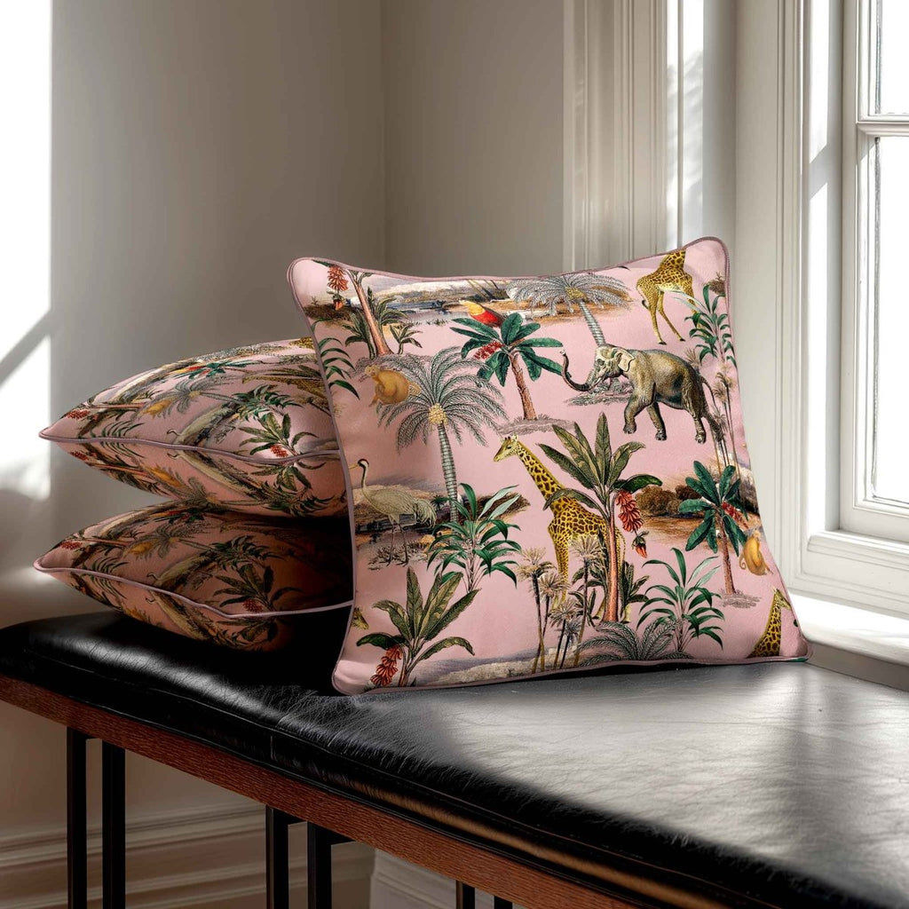 Safari Voyage | Sustainable Velvet Cushion - Rosewater 40 x 40 cm Piped by Izabela Peters