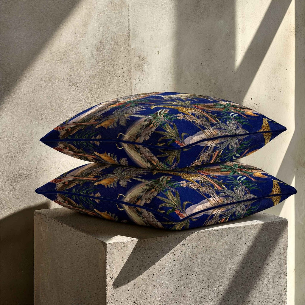 Safari Voyage | Sustainable Velvet Cushion - Midnight 40 x 40 cm Piped by Izabela Peters