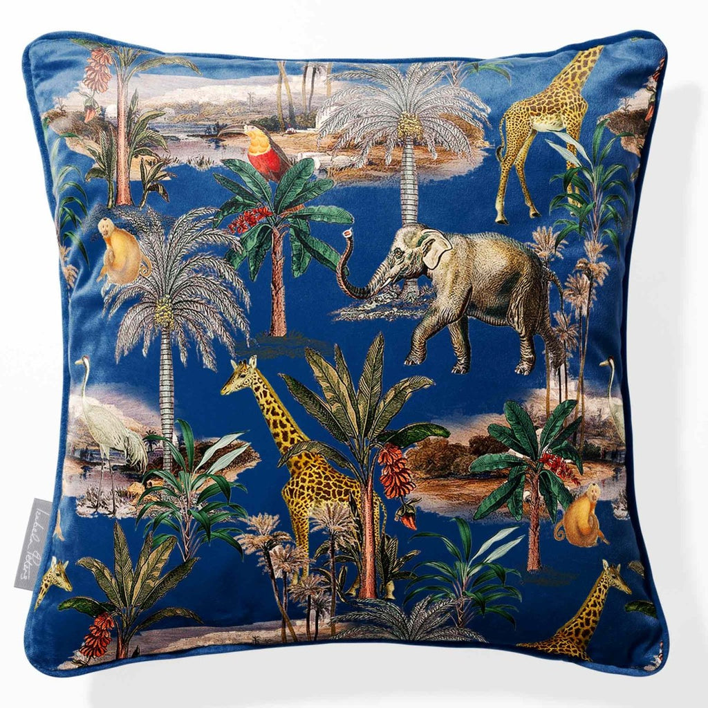 Safari Voyage | Sustainable Velvet Cushion - Estate Blue 40 x 40 cm Piped by Izabela Peters