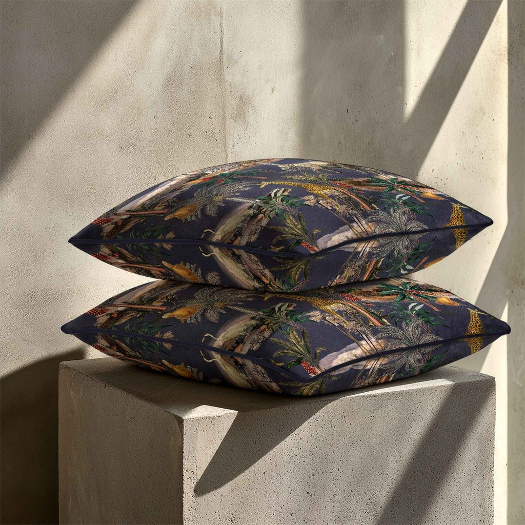Safari Voyage | Sustainable Velvet Cushion - Graphite 40 x 40 cm Piped by Izabela Peters