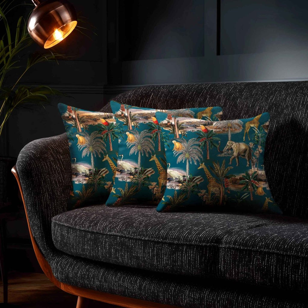 Safari Voyage | Sustainable Velvet Cushion - Teal 40 x 40 cm Piped by Izabela Peters