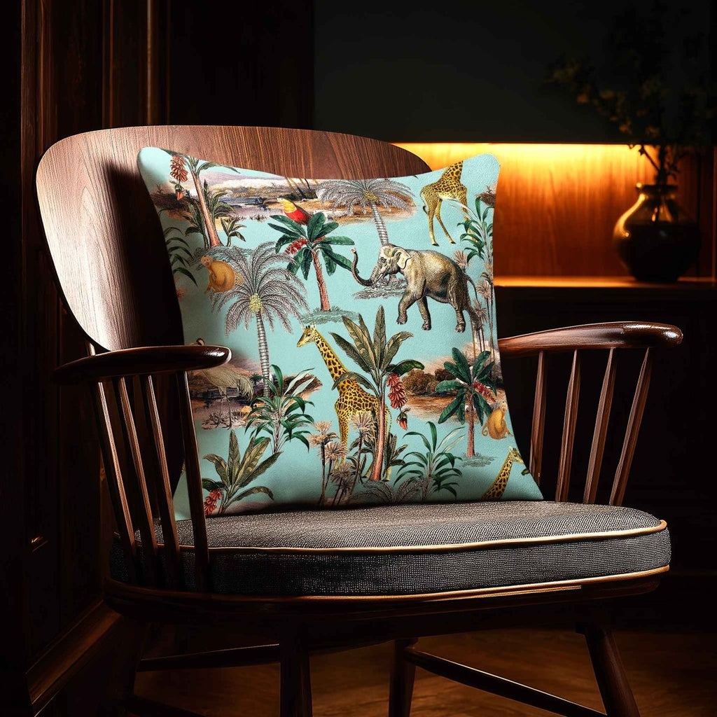 Safari Voyage | Sustainable Velvet Cushion - Blue Surf 40 x 40 cm Piped by Izabela Peters