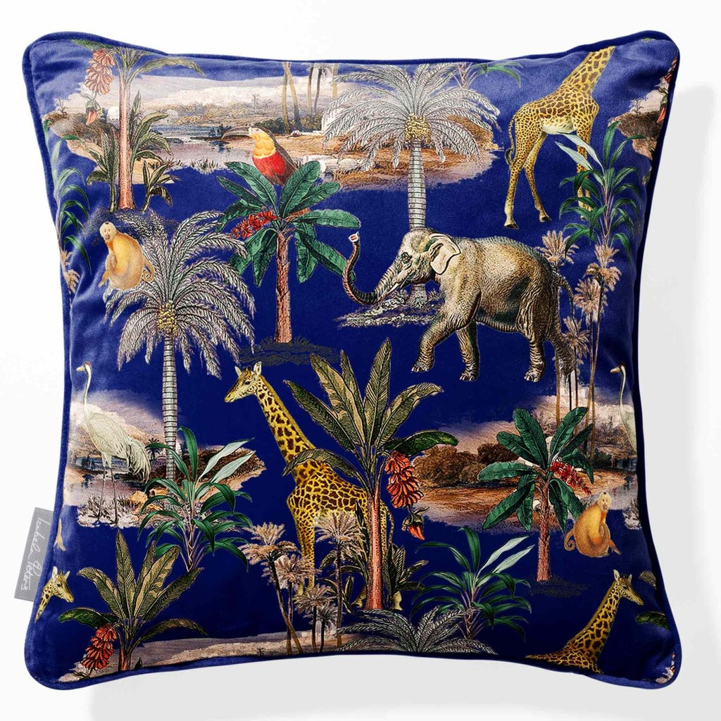 Safari Voyage | Sustainable Velvet Cushion - Midnight 40 x 40 cm Piped by Izabela Peters