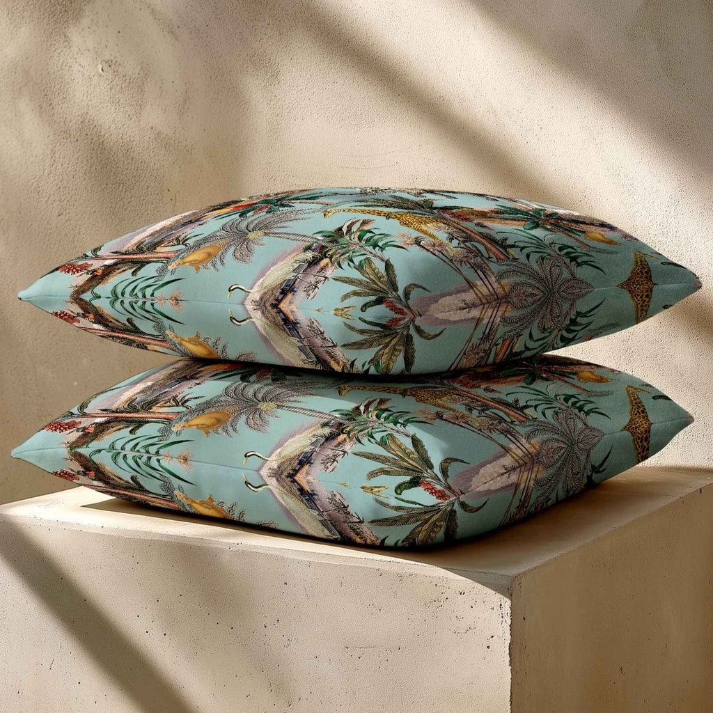 Safari Voyage | Sustainable Velvet Cushion - Blue Surf 40 x 40 cm Piped by Izabela Peters