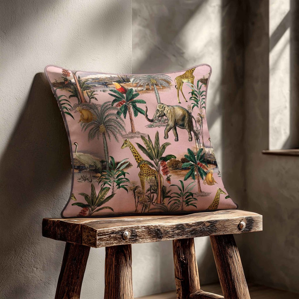 Safari Voyage | Sustainable Velvet Cushion - Rosewater 40 x 40 cm Piped by Izabela Peters