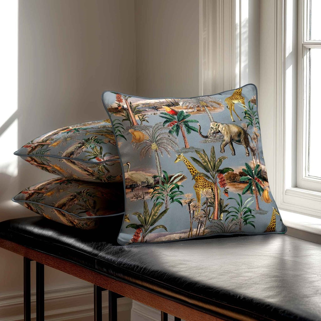Safari Voyage | Sustainable Velvet Cushion - French Grey 40 x 40 cm Piped by Izabela Peters