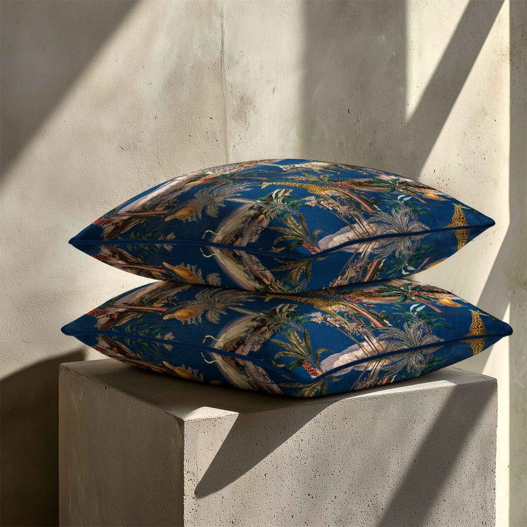 Safari Voyage | Sustainable Velvet Cushion - Estate Blue 40 x 40 cm Piped by Izabela Peters