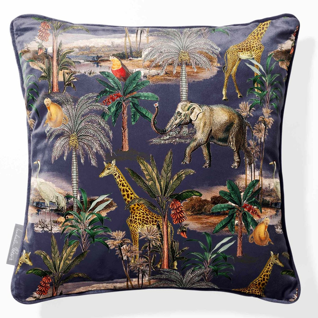 Safari Voyage | Sustainable Velvet Cushion - Graphite 40 x 40 cm Piped by Izabela Peters