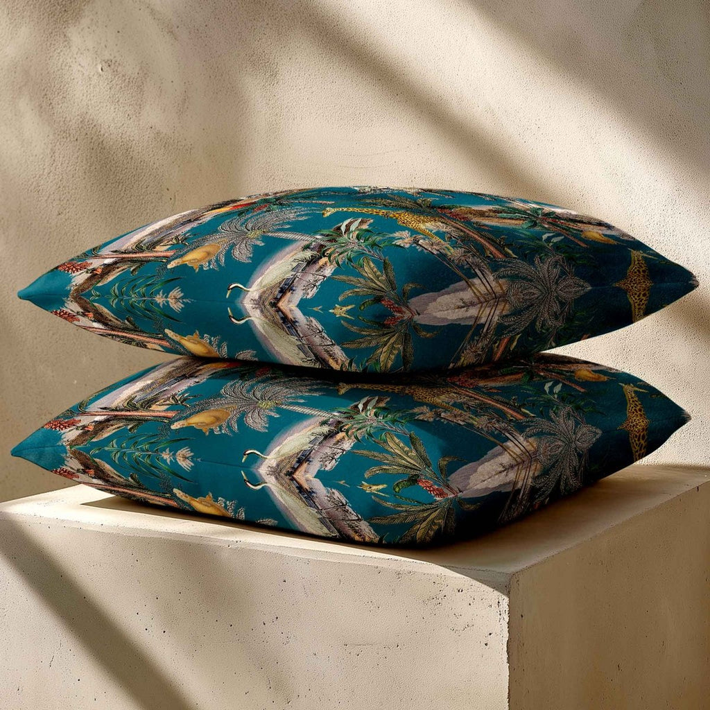 Safari Voyage | Sustainable Velvet Cushion - Teal 40 x 40 cm Standard by Izabela Peters