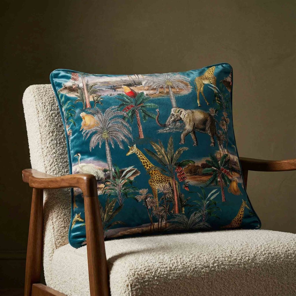 Safari Voyage | Sustainable Velvet Cushion - Teal 40 x 40 cm Standard by Izabela Peters