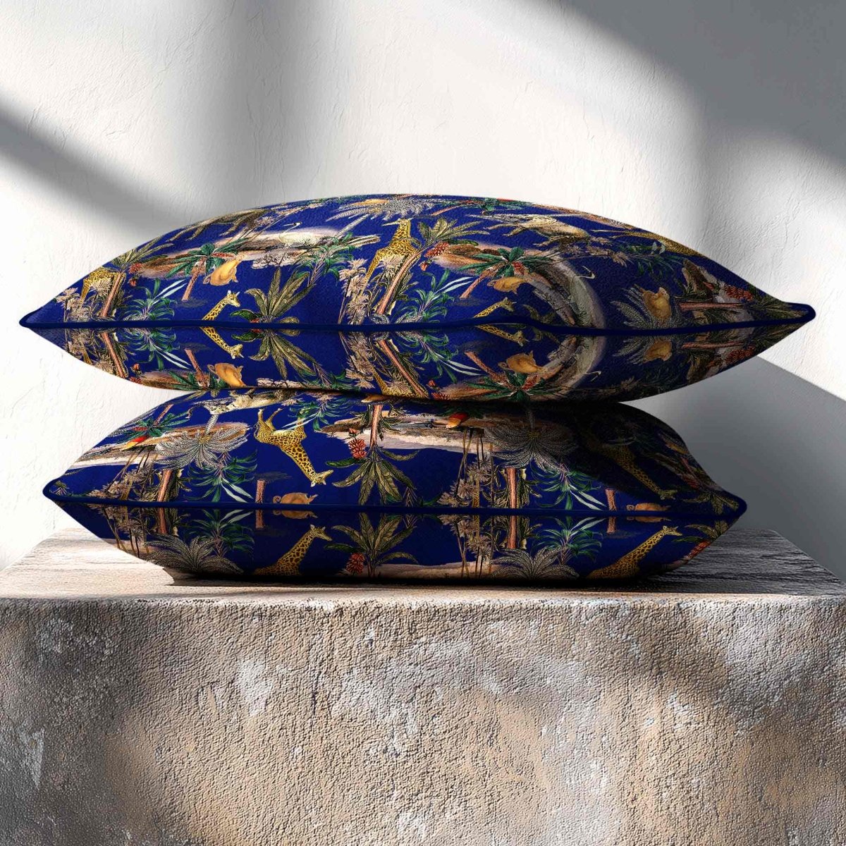 Safari Voyage | Sustainable Velvet Rectangle Cushion - Midnight 50 x 30 cm Standard by Izabela Peters