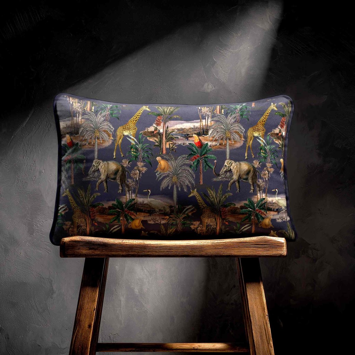 Safari Voyage | Sustainable Velvet Rectangle Cushion - Graphite 50 x 30 cm Standard by Izabela Peters