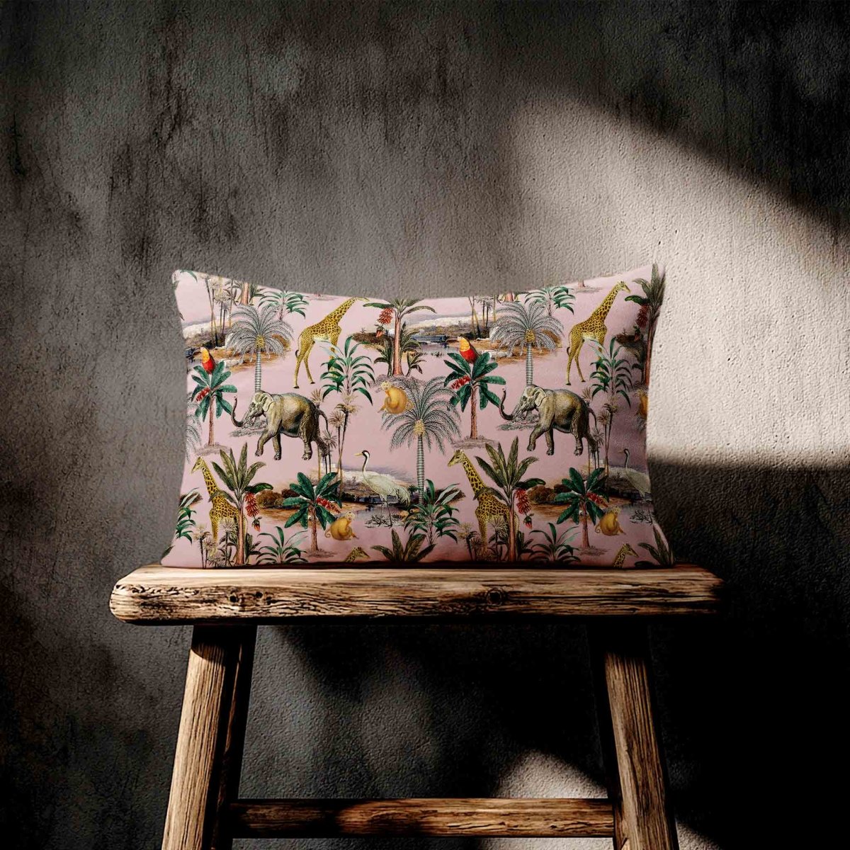 Safari Voyage | Sustainable Velvet Rectangle Cushion - Rosewater 50 x 30 cm Standard by Izabela Peters