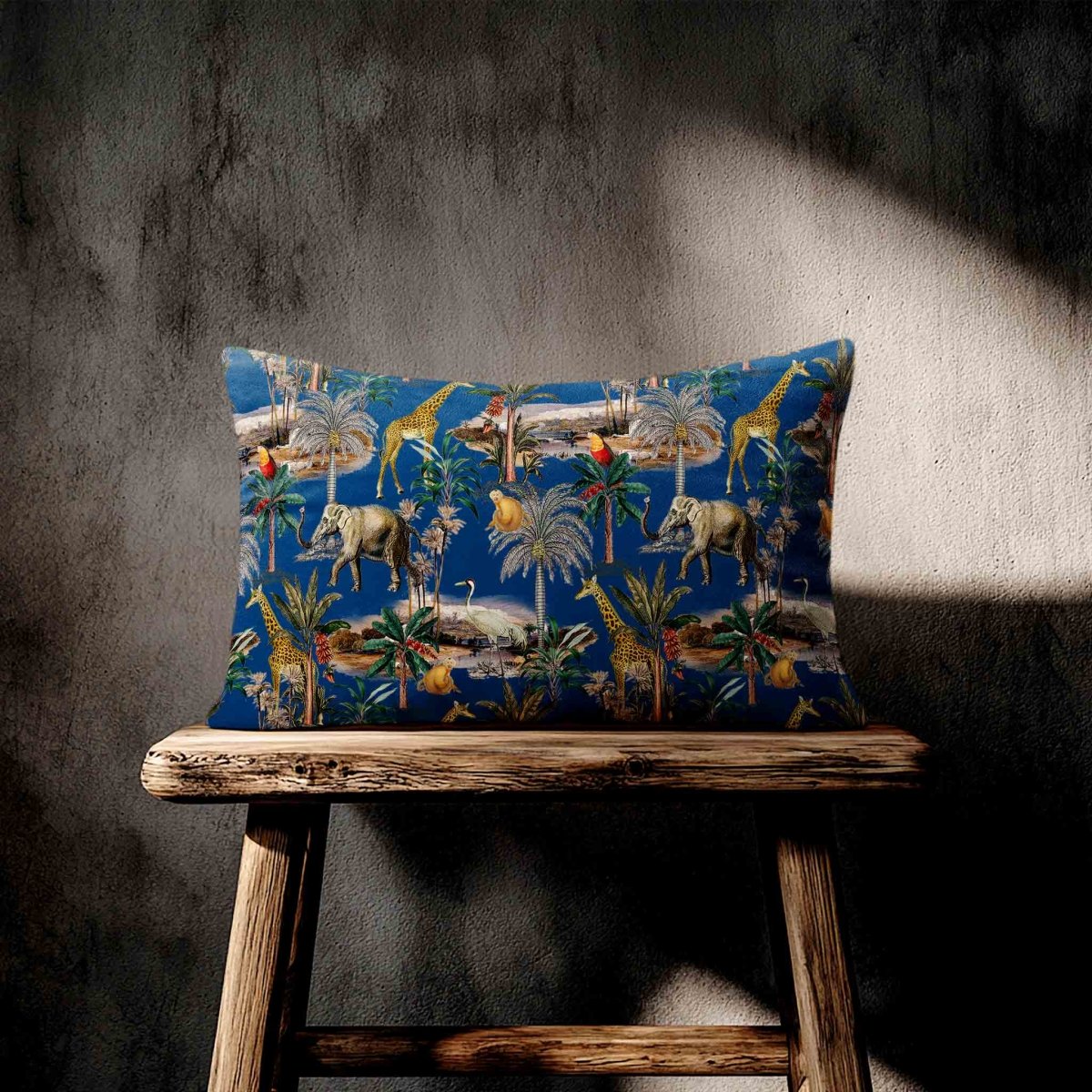 Safari Voyage | Sustainable Velvet Rectangle Cushion - Estate Blue 50 x 30 cm Standard by Izabela Peters
