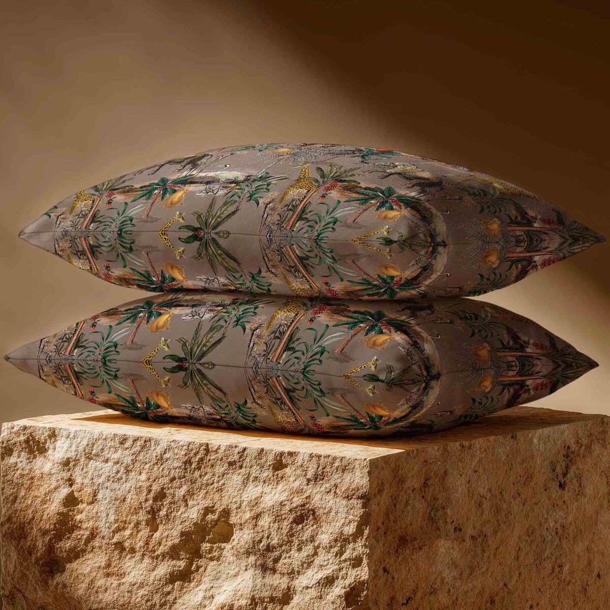Safari Voyage | Sustainable Velvet Rectangle Cushion - Dovedale Stone 50 x 30 cm Standard by Izabela Peters