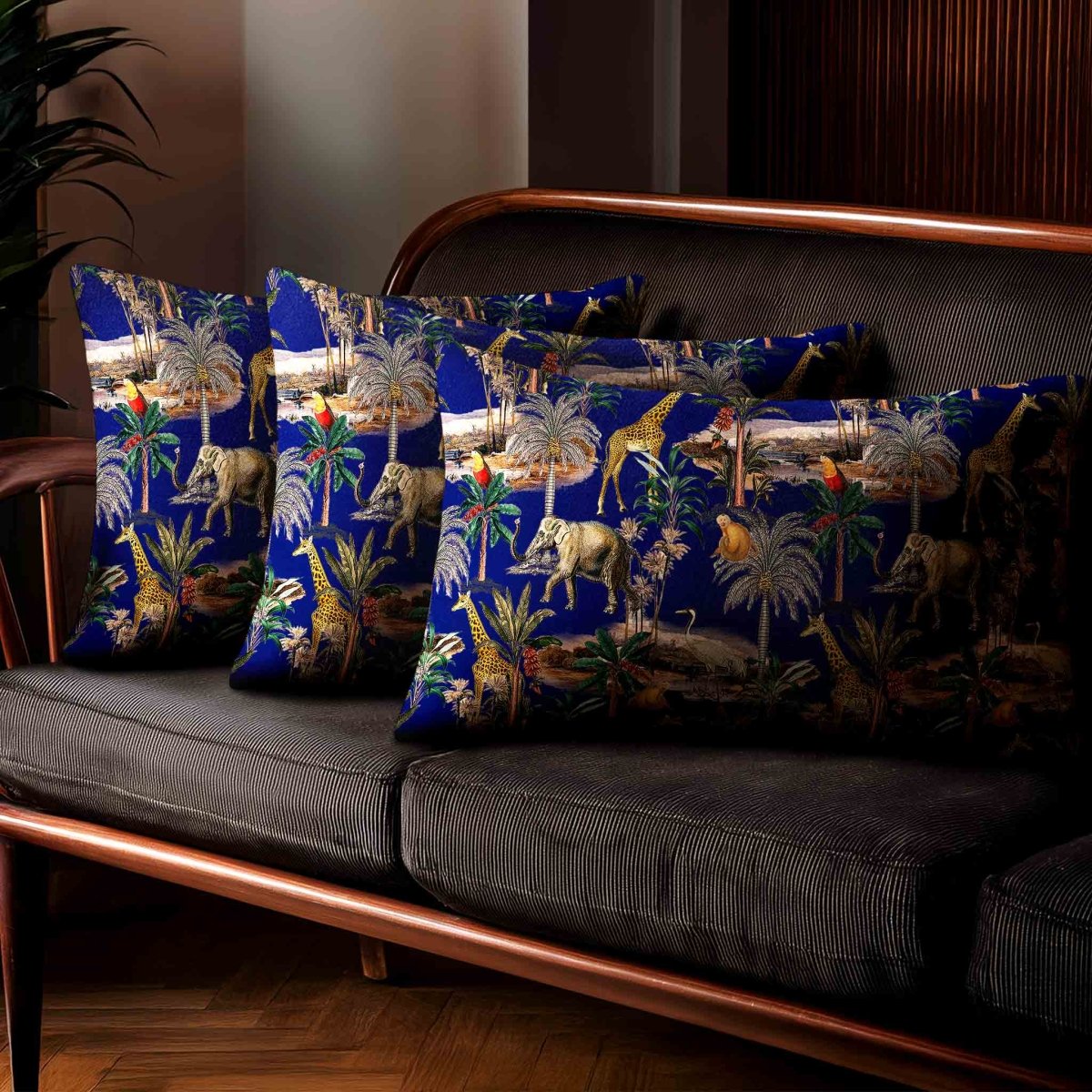 Safari Voyage | Sustainable Velvet Rectangle Cushion - Midnight 50 x 30 cm Standard by Izabela Peters