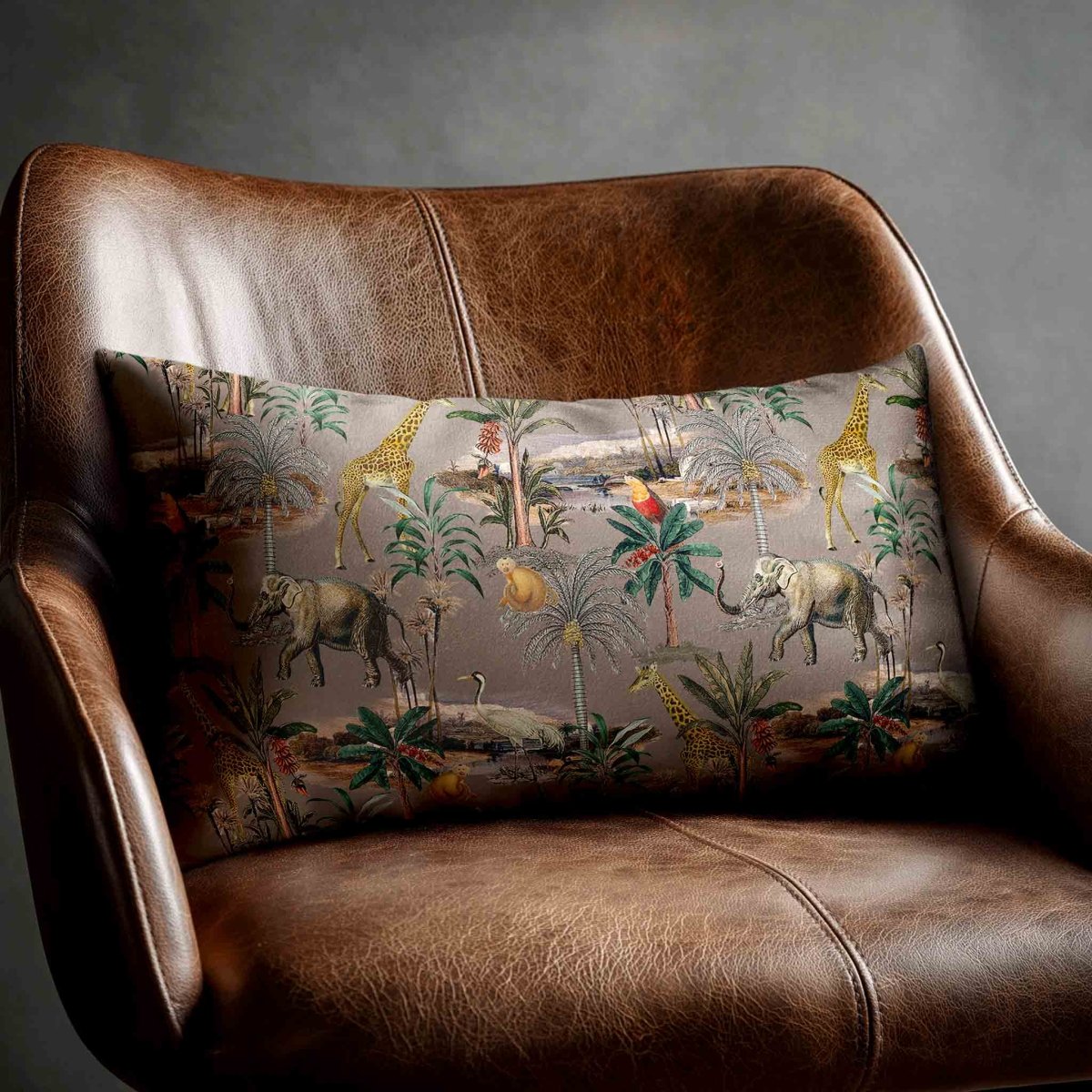 Safari Voyage | Sustainable Velvet Rectangle Cushion - Dovedale Stone 50 x 30 cm Standard by Izabela Peters