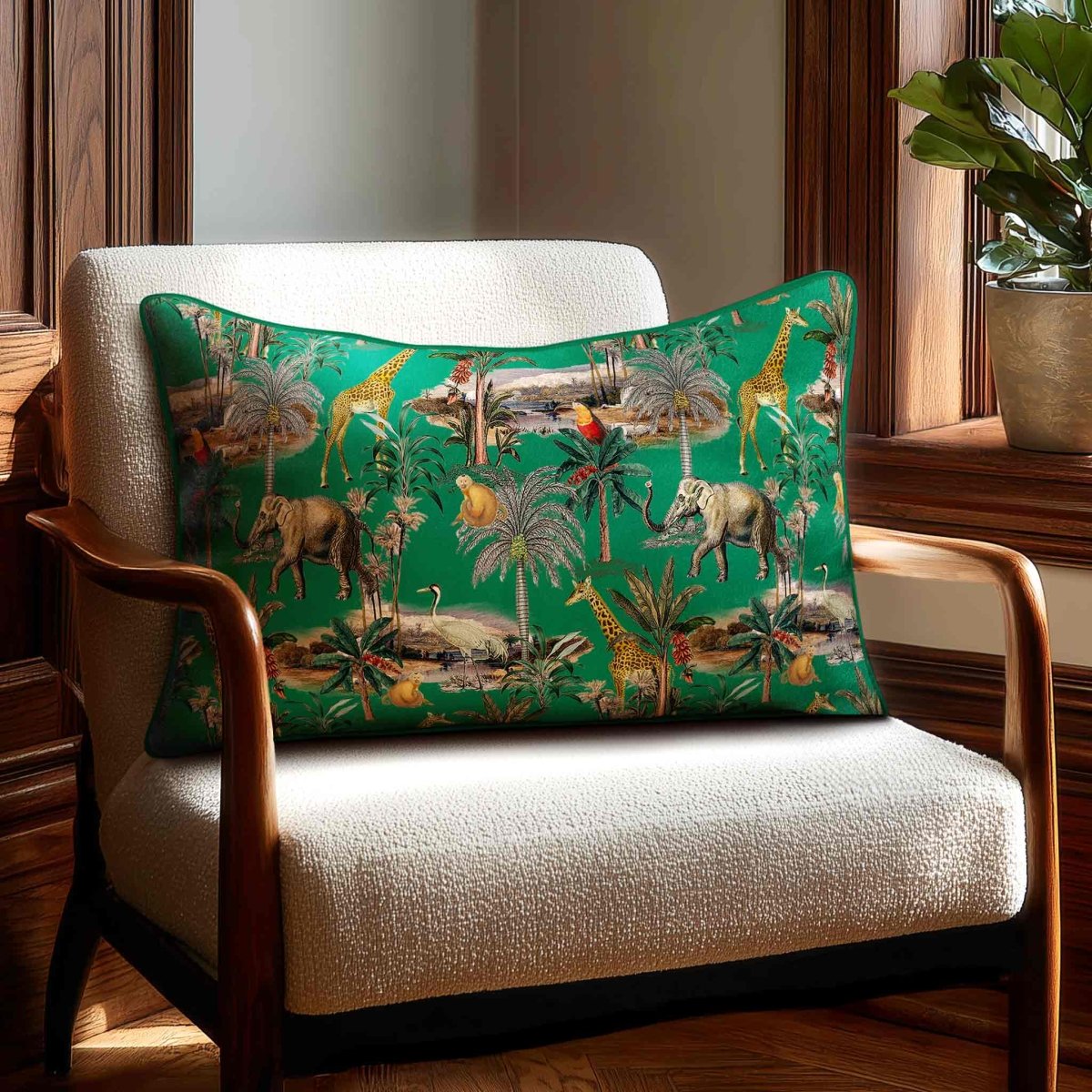 Safari Voyage | Sustainable Velvet Rectangle Cushion - Emerald Green 50 x 30 cm Standard by Izabela Peters
