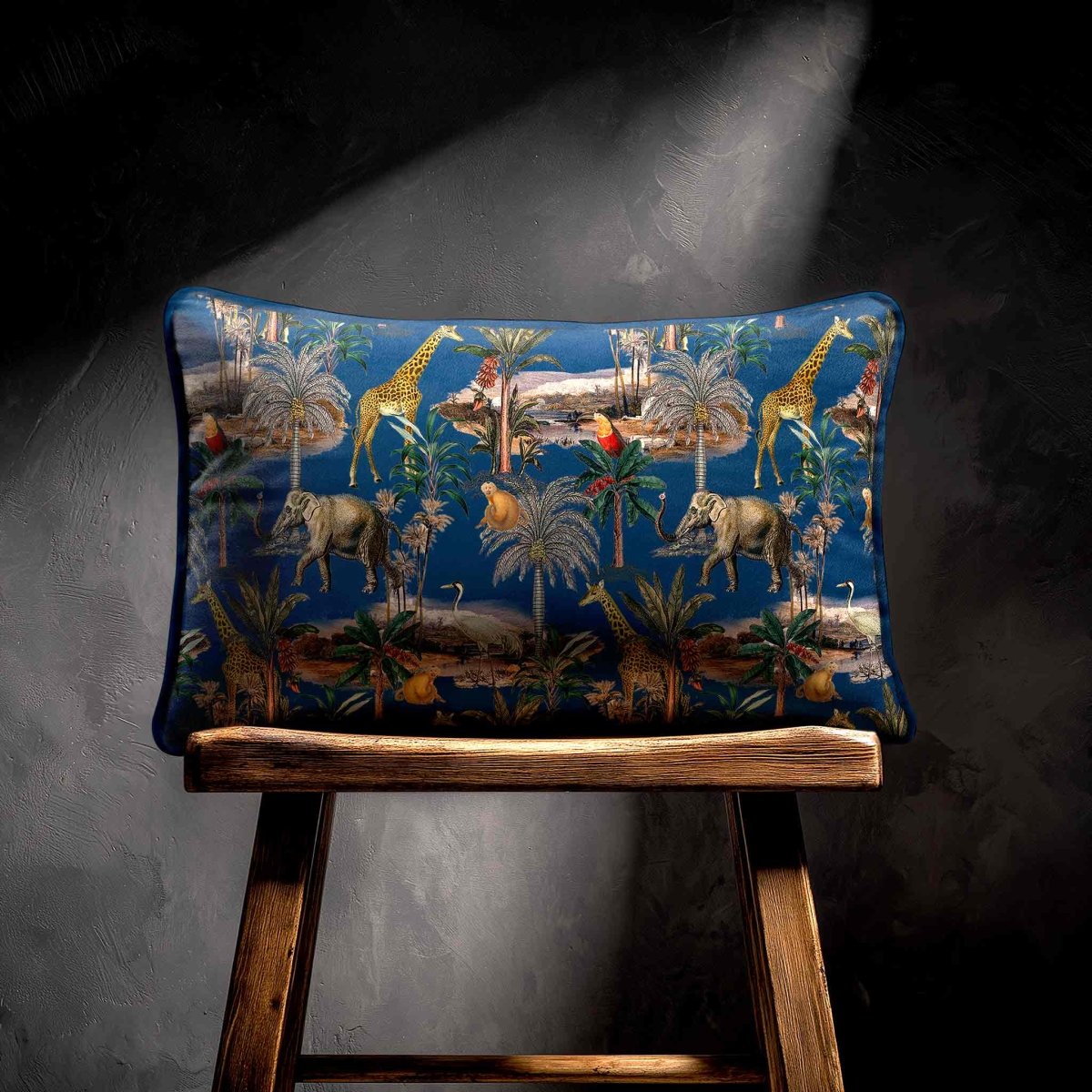 Safari Voyage | Sustainable Velvet Rectangle Cushion - Estate Blue 50 x 30 cm Standard by Izabela Peters