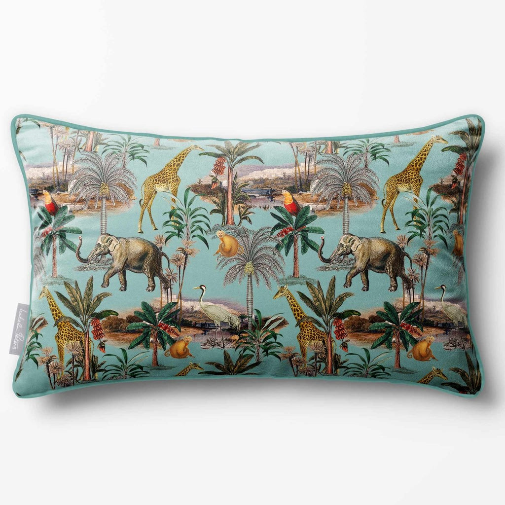 Safari Voyage | Sustainable Velvet Rectangle Cushion - Blue Surf 50 x 30 cm Piped by Izabela Peters