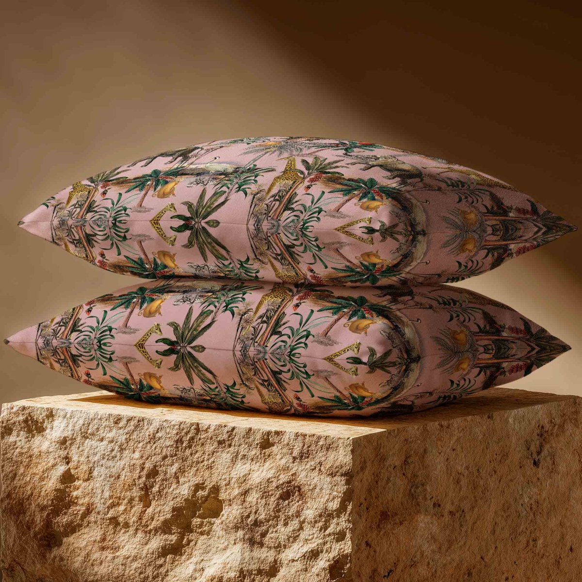 Safari Voyage | Sustainable Velvet Rectangle Cushion - Rosewater 50 x 30 cm Standard by Izabela Peters