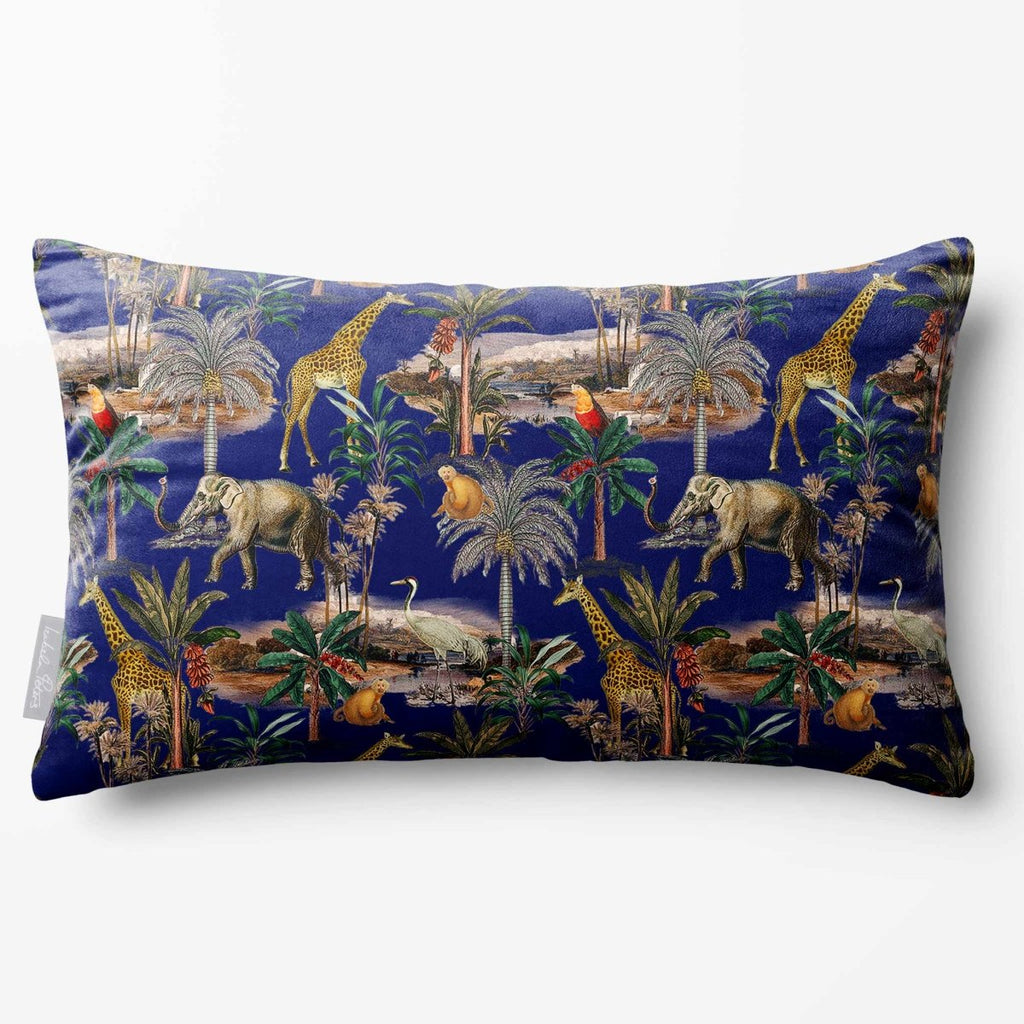 Safari Voyage | Sustainable Velvet Rectangle Cushion - Midnight 50 x 30 cm Standard by Izabela Peters
