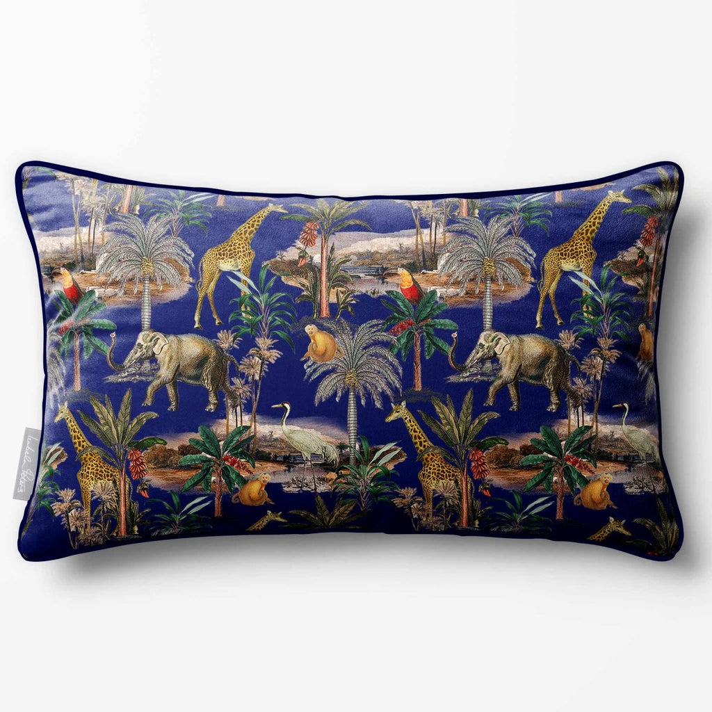 Safari Voyage | Sustainable Velvet Rectangle Cushion - Midnight 50 x 30 cm Piped by Izabela Peters