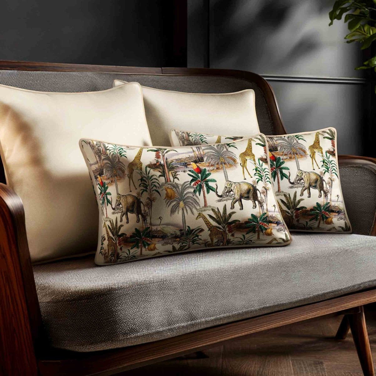 Safari Voyage | Sustainable Velvet Rectangle Cushion - Ivory Cream 50 x 30 cm Standard by Izabela Peters