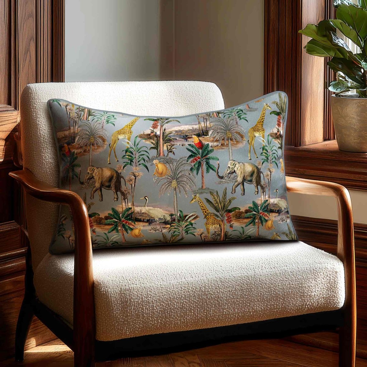 Safari Voyage | Sustainable Velvet Rectangle Cushion - French Grey 50 x 30 cm Standard by Izabela Peters