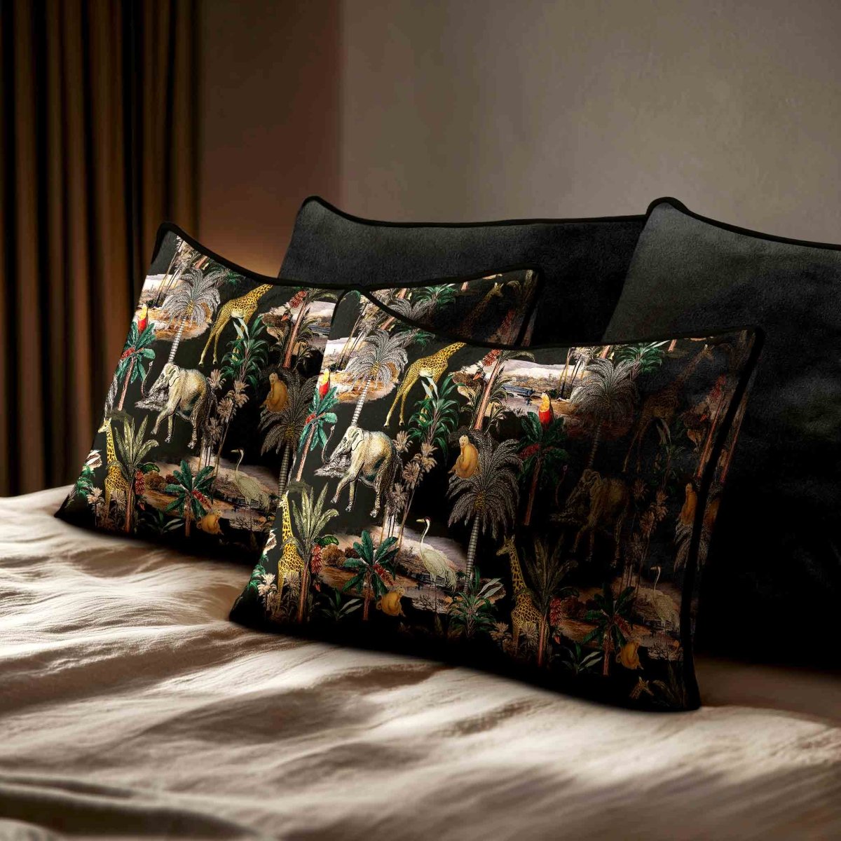 Safari Voyage | Sustainable Velvet Rectangle Cushion - Charcoal 50 x 30 cm Standard by Izabela Peters