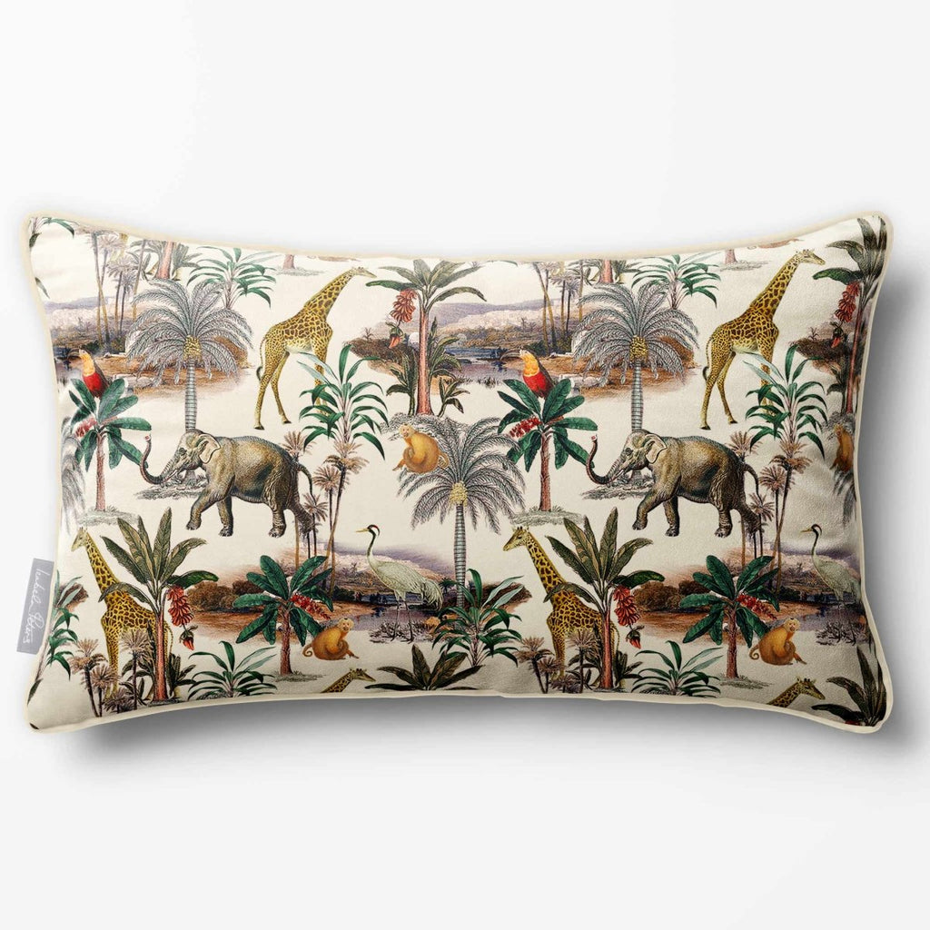 Safari Voyage | Sustainable Velvet Rectangle Cushion - Ivory Cream 50 x 30 cm Piped by Izabela Peters