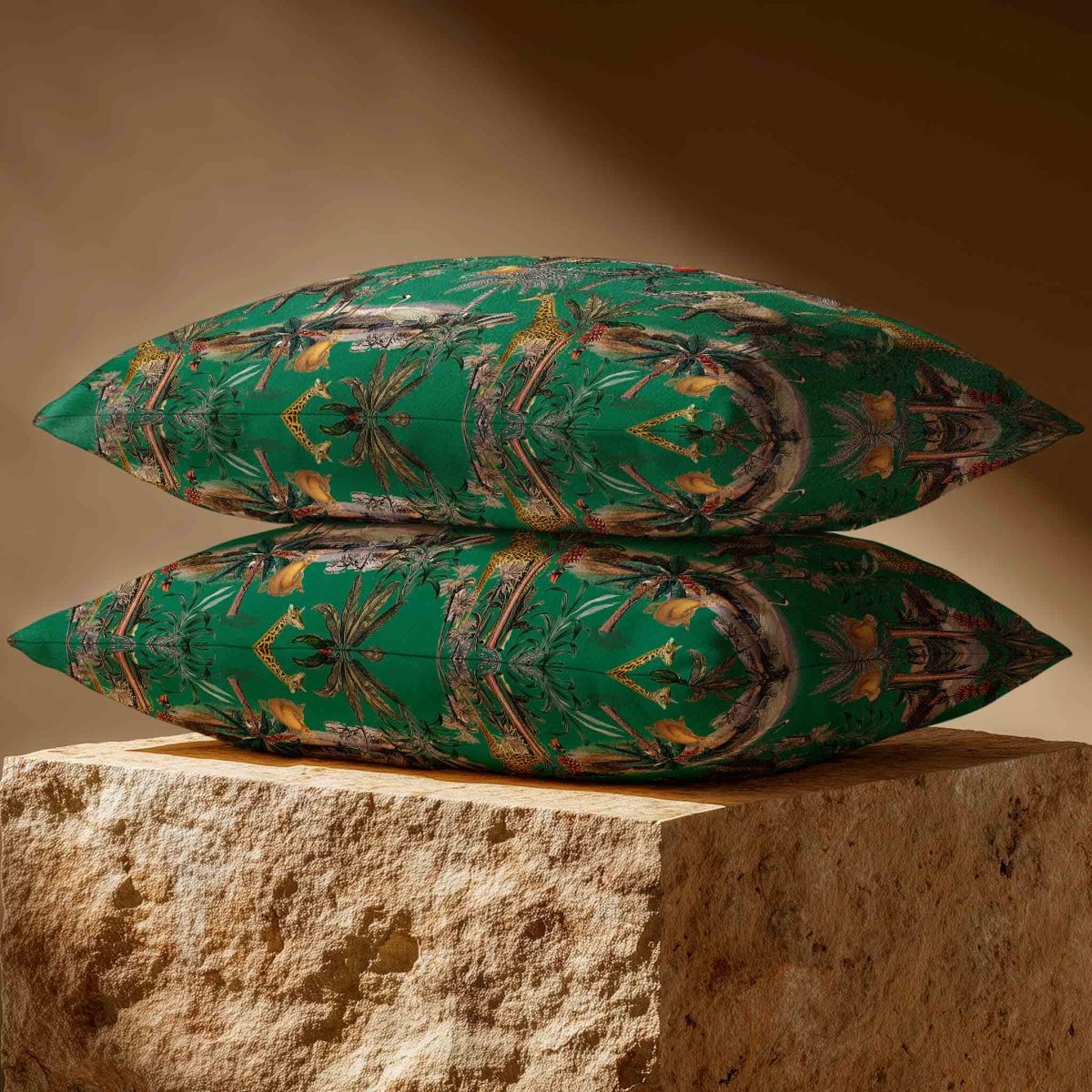 Safari Voyage | Sustainable Velvet Rectangle Cushion - Emerald Green 50 x 30 cm Standard by Izabela Peters