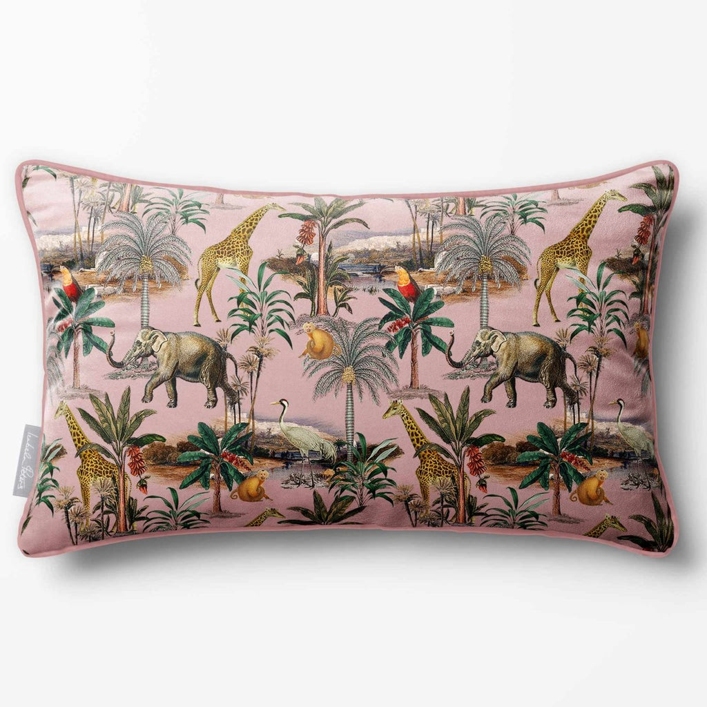 Safari Voyage | Sustainable Velvet Rectangle Cushion - Rosewater 50 x 30 cm Piped by Izabela Peters