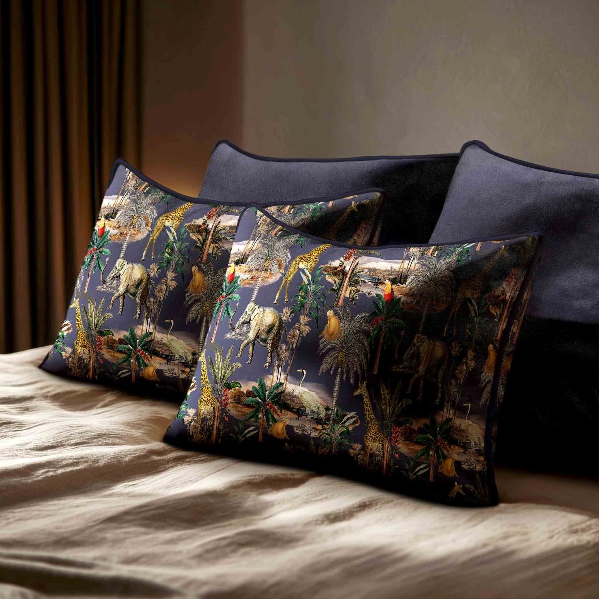 Safari Voyage | Sustainable Velvet Rectangle Cushion - Graphite 50 x 30 cm Standard by Izabela Peters