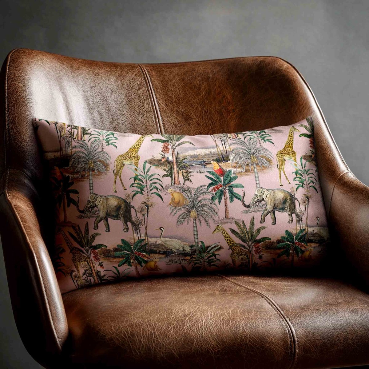 Safari Voyage | Sustainable Velvet Rectangle Cushion - Rosewater 50 x 30 cm Standard by Izabela Peters