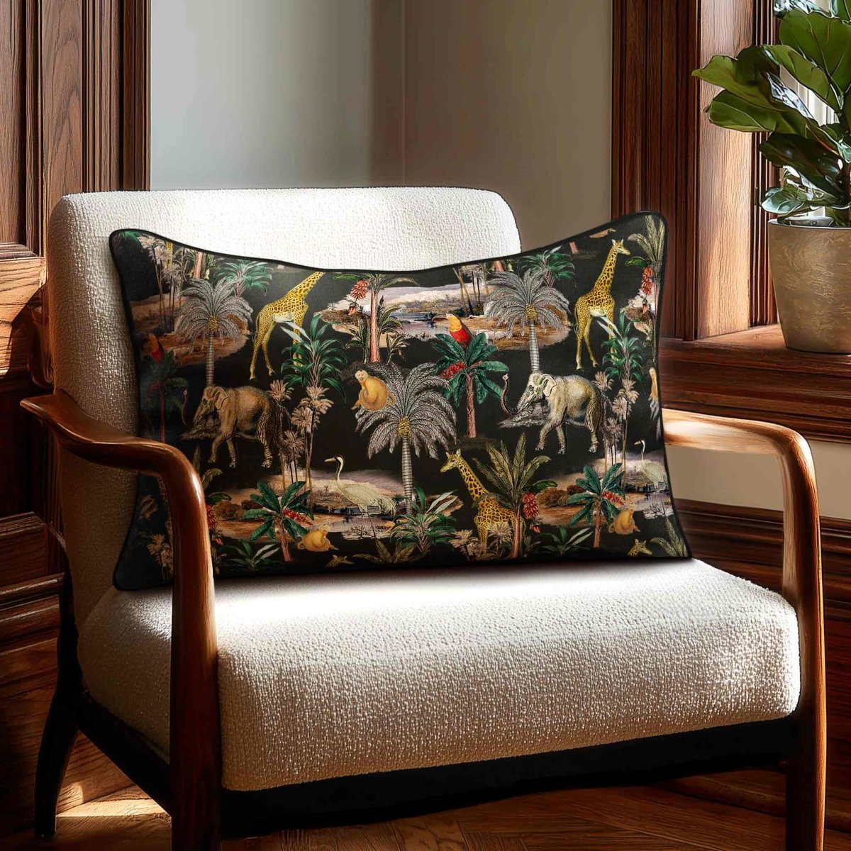 Safari Voyage | Sustainable Velvet Rectangle Cushion - Charcoal 50 x 30 cm Standard by Izabela Peters