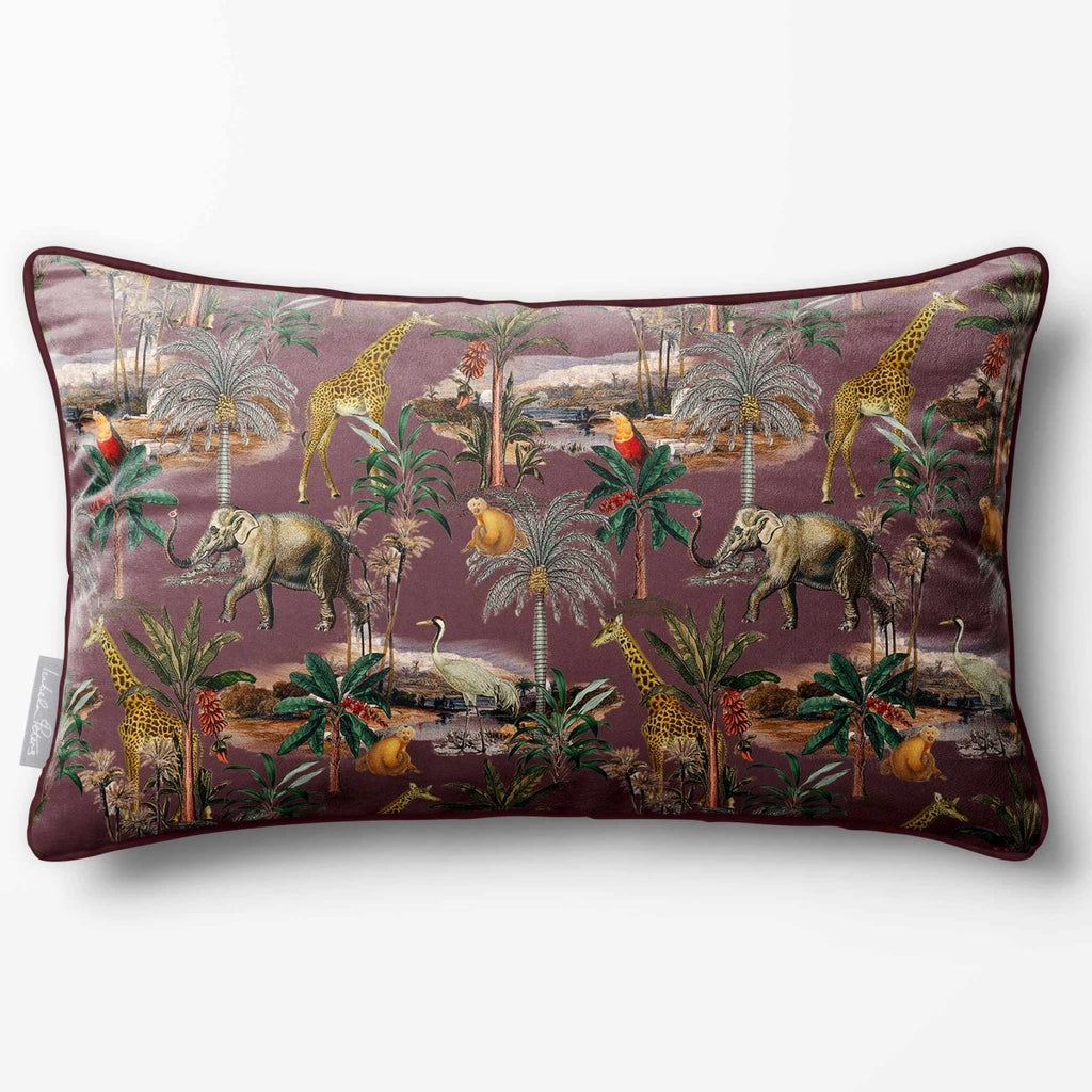 Safari Voyage | Sustainable Velvet Rectangle Cushion - Italian Grape 50 x 30 cm Piped by Izabela Peters