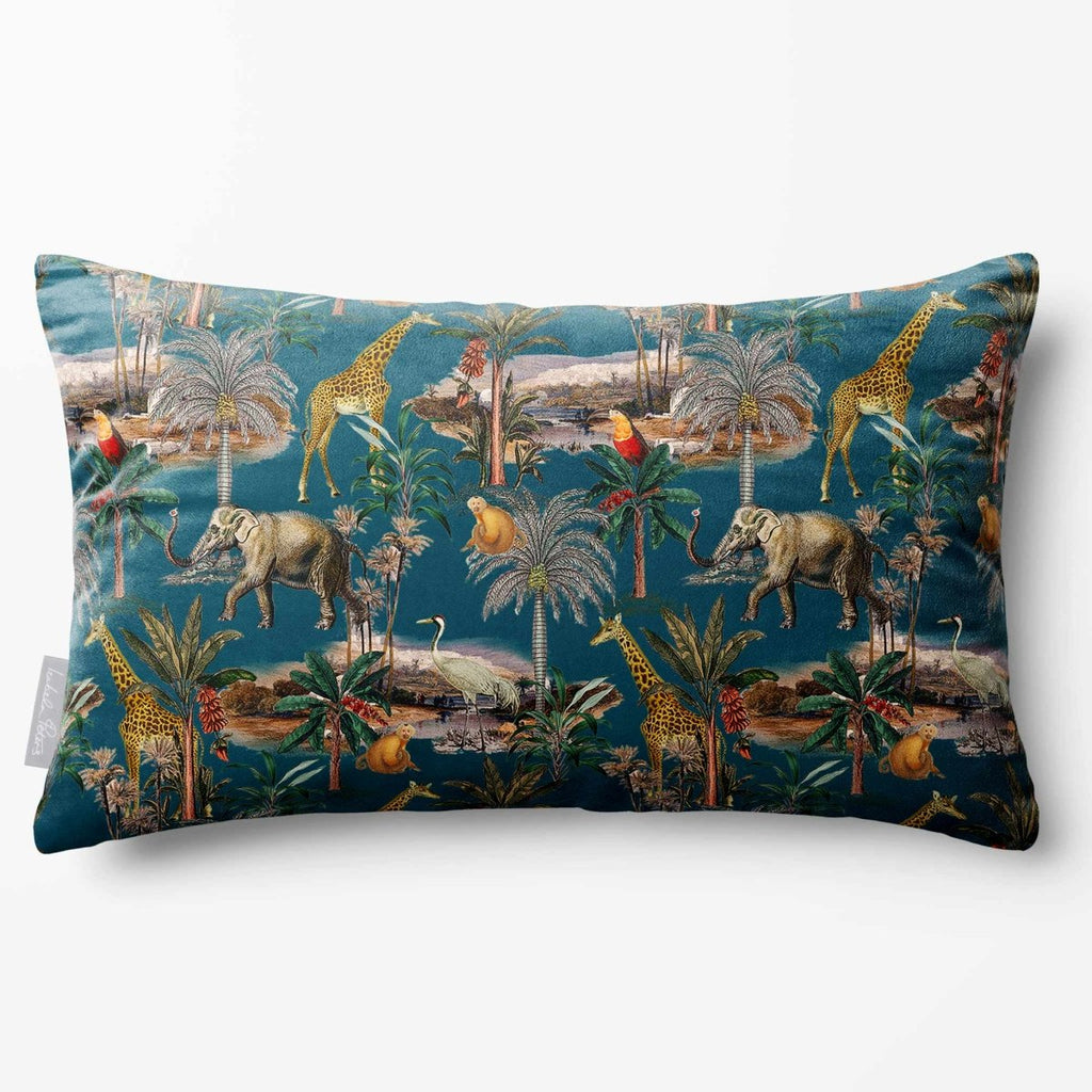 Safari Voyage | Sustainable Velvet Rectangle Cushion - Teal 50 x 30 cm Standard by Izabela Peters