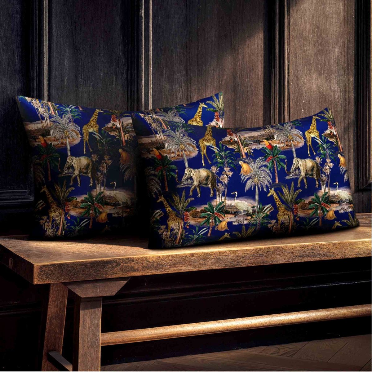 Safari Voyage | Sustainable Velvet Rectangle Cushion - Midnight 50 x 30 cm Standard by Izabela Peters