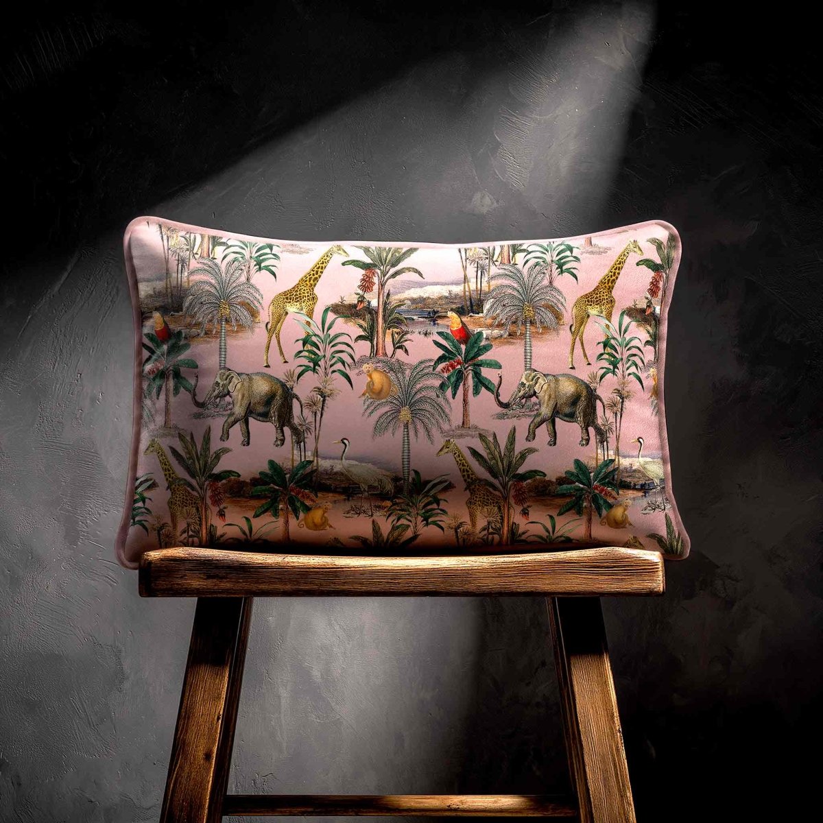 Safari Voyage | Sustainable Velvet Rectangle Cushion - Rosewater 50 x 30 cm Standard by Izabela Peters